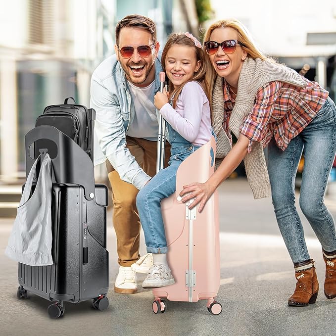 MRPLUM Ride On Luggage with Seat for Kids&Adults with Seat Belt,Hard Shell Lightweight Rolling Spinner Wheels Travel Luggage with TSA Lock,20 inch,Black