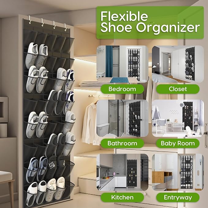 Unjumbly Over the Door Shoe Organizer with 40 Large Breathable Mesh Pockets, Space Saving Shoe Holder, Hanging Shoe Rack for Entryway Bedroom Closet Storage (Black, 40 Pockets)