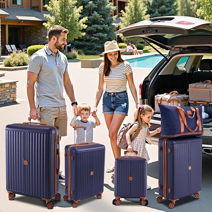 Hoteel 6 Piece Luggage Set with Spinner Wheels (4-YEAR WARRANTY), Carry on Luggage for Travel with TSA Lock, ABS+PC Hardshell Suitcase Set, 16"/20"/24"/28"+Duffel Bag+Cosmetic Bag(Dark Blue)