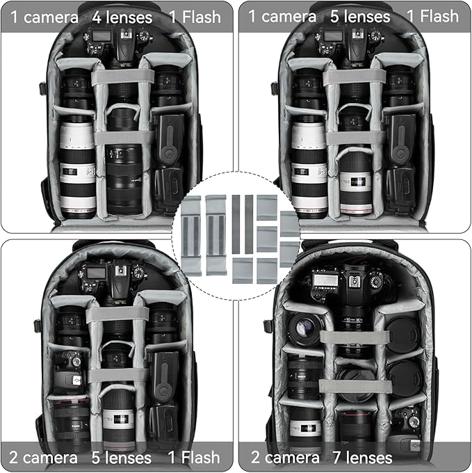 TORIBIO Camera Backpack, Hardshell DSLR Photography Camera Bag, Waterproof Hard Shell Camera Case with Tripod Holder & 15.6" Laptop Compartment Compatible with Canon/Nikon/Sony/DJI Mavic Drone