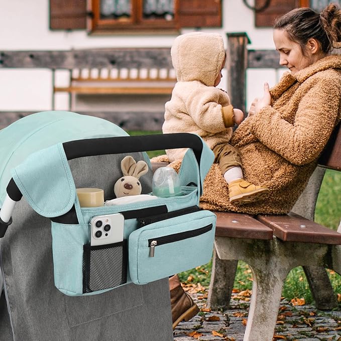 Accmor Universal Stroller Organizer with Insulated Cup Holder Detachable Phone Bag and Shoulder Strap,Stroller Bag Caddy Organizer Accessories Fits for Uppababy, Baby Jogger, Britax Strollers