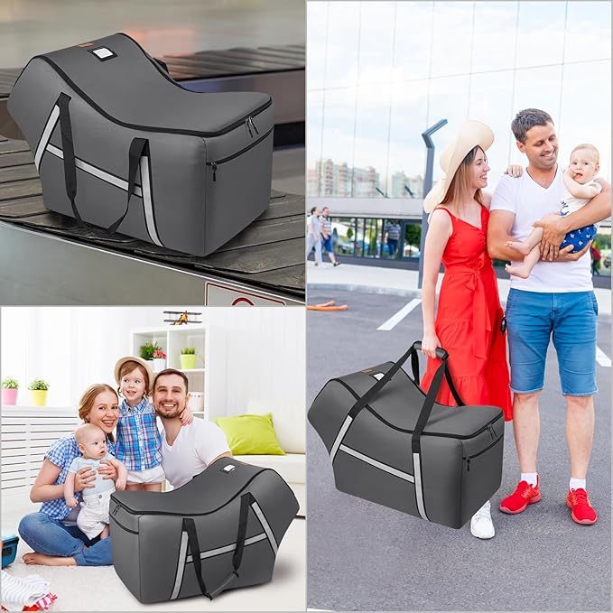 Infant Car Seat Travel Bag for Airplane Compatible with All Nuna Pipa Car Seat and Base,Chicco KeyFit 30 and Base, Padded Car Seat Bags for Air Travel,Car Seat Gate Check Bag with Side Pocket, Gray
