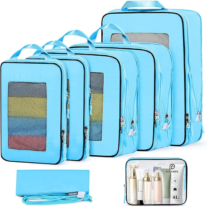 7 Set Compression Packing Cubes Packing Organizer for Travel,Travel Accessories for Carry on Luggage Suitcase Backpack Expandable Organizers