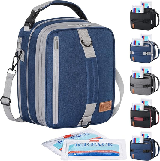 Lifewit Insulated Lunch Box for Men, Expandable Cooler Bag, Freezable Lunch Bag for Women with 2 Ice Packs and Shoulder Straps for Work Travel College, 8.2L Gray and Blue