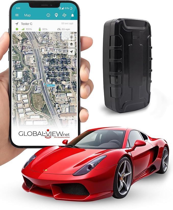 Global View Hidden Magnetic GPS Tracker – Real-Time Car Tracker, Subscription Required – Quick Setup, Magnetic Backing, Fleet Tracking Device Software, Long Battery Life, Geofence, Speed Alert
