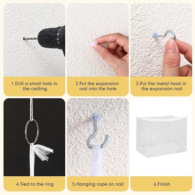 4 Corners Mosquito Net for Mosquiteros para Camas Bed Canopies Netting Bed Drapes Rectangular Mosquito Mesh for Camping Home Outdoor Travel(White,L75 X W35.5 X H59 Inch,No-Opening)