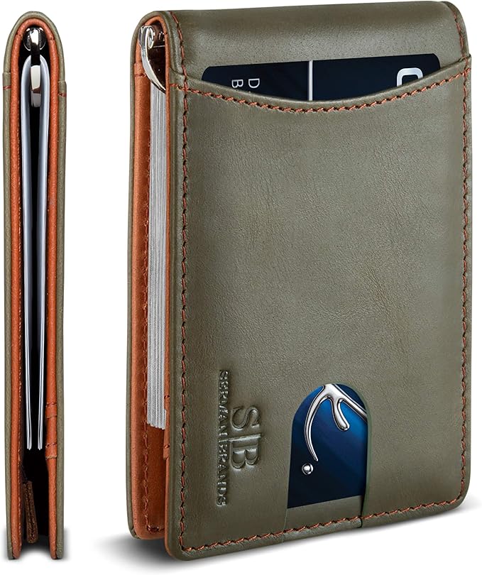 SERMAN BRANDS RFID Blocking Slim Bifold Genuine Leather Minimalist Front Pocket Wallets for Men with Money Clip Thin Gift