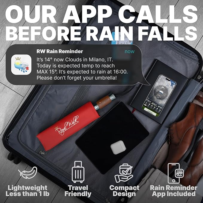 Royal Walk Windproof Folding Travel Umbrella Compact and Strong Luxurious Real Wood Handle Automatic Open Close Vented Double Canopy for Men and Women