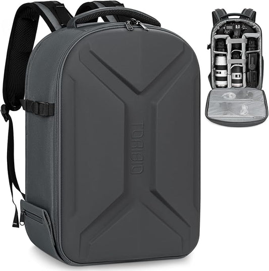 TORIBIO Camera Backpack, Hardshell DSLR Photography Camera Bag, Waterproof Hard Shell Camera Case with Tripod Holder & 15.6" Laptop Compartment Compatible with Canon/Nikon/Sony/DJI Mavic Drone