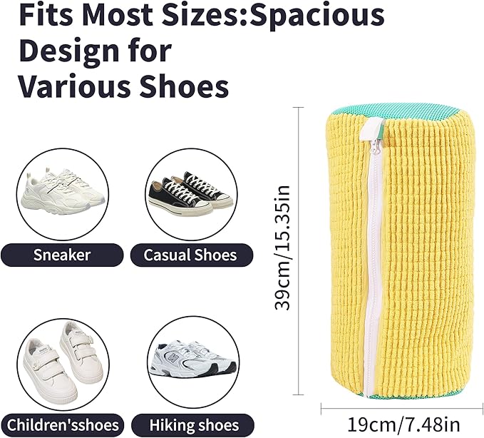 Shoe Washing Bag for Washing Machine, Laundry Shoe Bag for Washer and Dryer, Reusable Shoe Bag, Sneaker Washing Machine Bag (Yellow 2pcs)