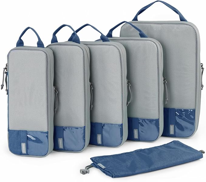 BAGSMART 6 Set Compression Packing Cubes - Lightweight Travel Essentials, Durable Luggage Organizer