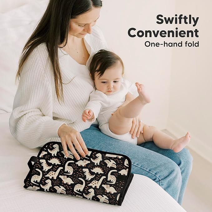 KeaBabies Portable Diaper Changing Pad, Easy Wipe Clean - Foldable Waterproof Baby Changing Mat for Diaper Bag, Compact, Lightweight, 25x13 Baby Changer Travel Essential, Machine Washable (Dino Ridge)