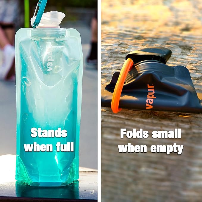 Vapur Collapsible Water Bottle With Carabiner, Compact Bottle Folds Flat For Hydration On The Go, Ideal for Traveling, Hiking or Camping, 23 Ounce, Night Blue, Pack of 1