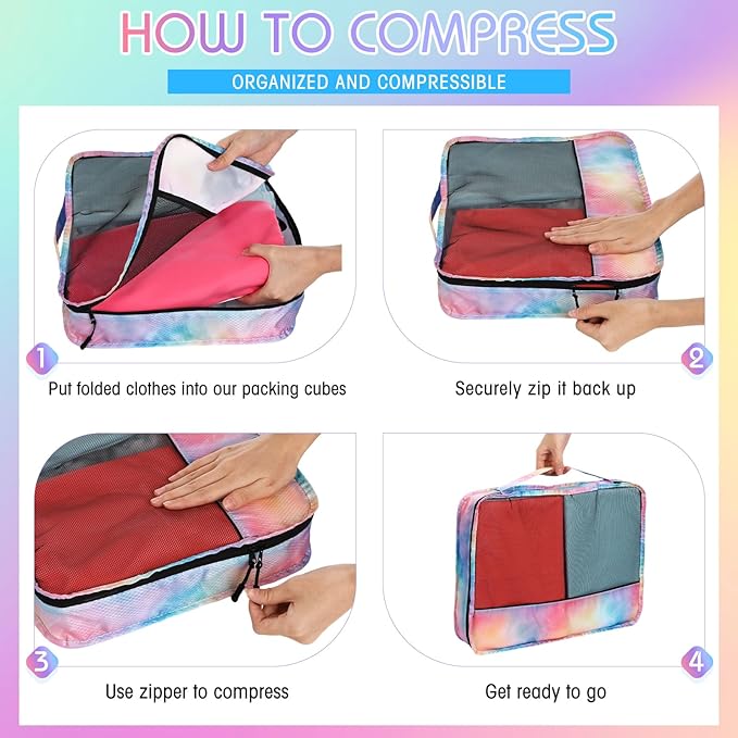 5 Pcs Packing Cubes for Suitcase Large Travel Cubes Carry on Luggage Organizer Bags for Clothes Accessories(L,Watercolor)