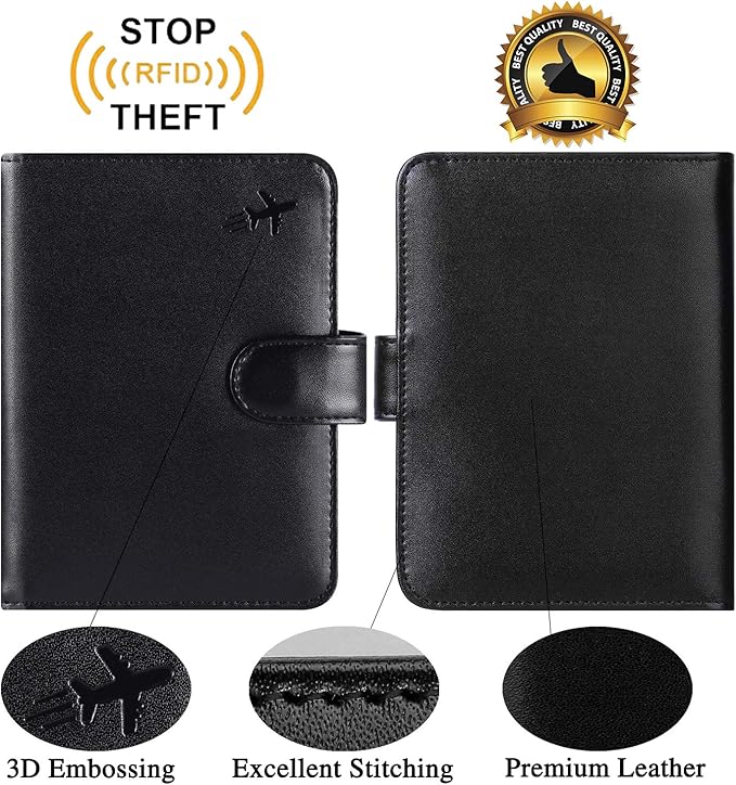 Passport Holder Cover Wallet RFID Blocking Leather Card Case Travel Accessories for Women Men (#Black)