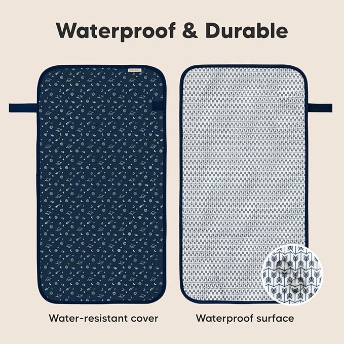 KeaBabies Portable Diaper Changing Pad, Easy Wipe Clean - Foldable Waterproof Baby Changing Mat for Diaper Bag, Compact, Lightweight, 25x13 Baby Changer Travel Essential, Machine Washable (Planets)