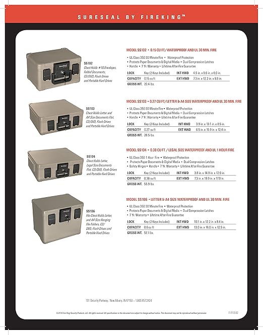 FireKing SureSeal Fire Safe with Key Lock, 1 Half Hour Fire Rated, UL Rated & 100 Hour Water Resistant Home Safe, Portable Home Safes, Taupe