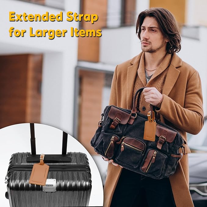 Travelambo Luggage Tags for Suitcases PU Leather Travel Tags Bag Tags Privacy Protection Travel Essentials
