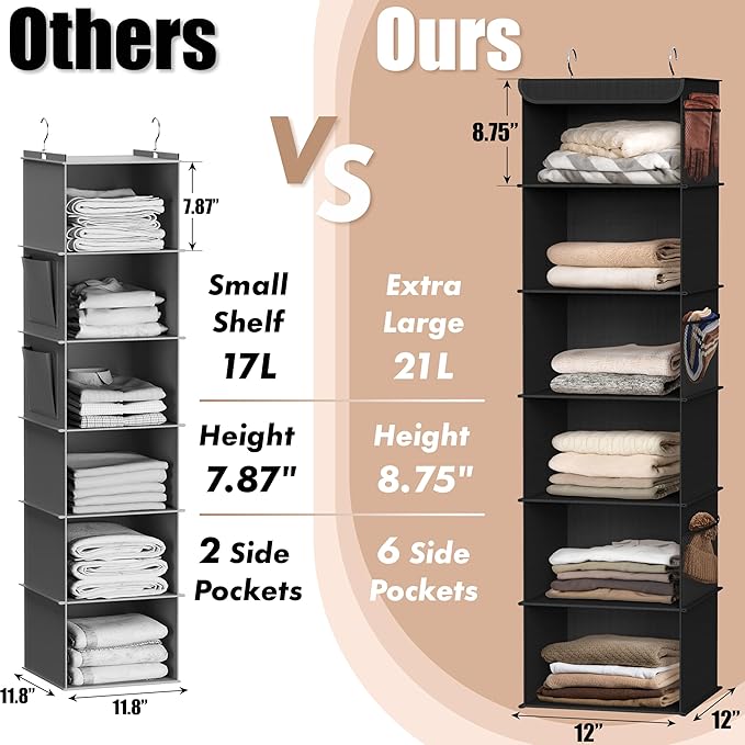 Simple Houseware 6 Shelf Hanging Closet Organizer, Black