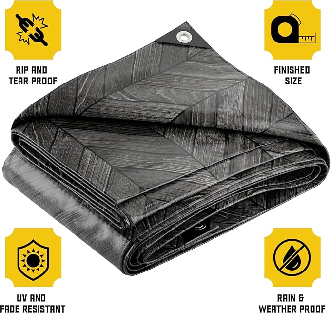 Core Tarps Extreme Heavy Duty 20 Mil Tarp Cover, Waterproof, UV Resistant, Rip and Tear Proof, Poly Tarpaulin with Reinforced Edges for Roof, Camping, Patio, Pool, Boat (Grey Wood/Black 30′ X 70′)