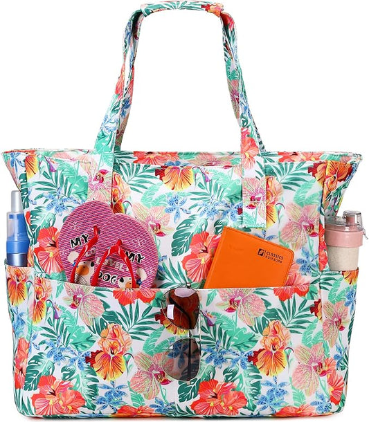 Waterproof Beach Tote Pool Bags for Women Ladies Extra Large Gym Tote Carry On Bag With Wet Compartment for Weekender Travel