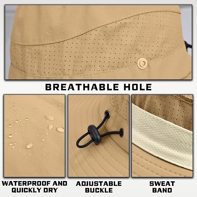 Sun Hats for Men Women, UPF50+ Protection Safari Hat,Wide Brim Fishing Hat with Neck Flap,Bucket Hats for Beach Hiking