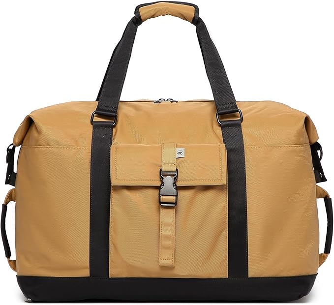 SUNNY BIRD Duffel with Utility Pouch, 40L Weekender Overnight Bag with Shoe Compartment for Travel and Sports (Brown and black)