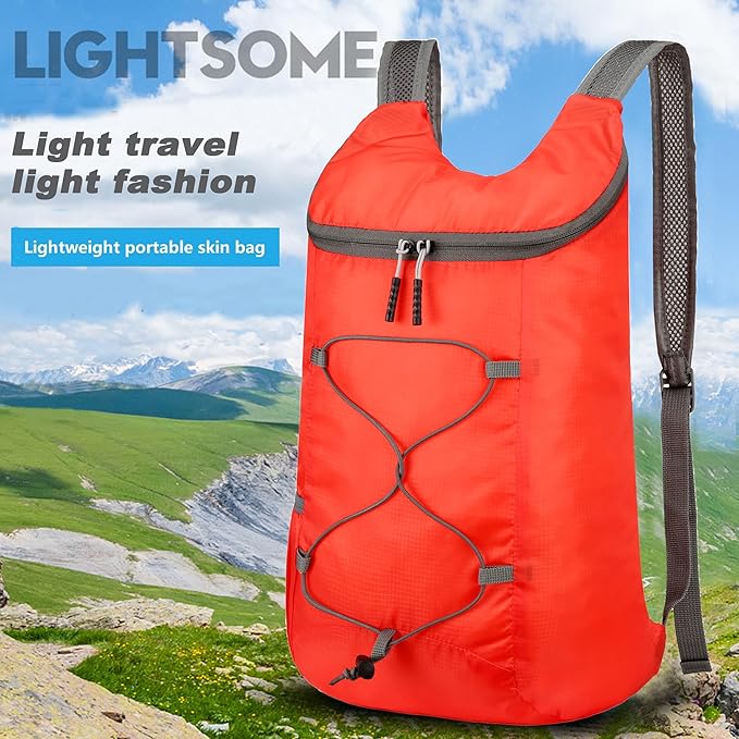 16L Hiking Daypack Lightweight Foldable Travel Backpack Water Repellent Camping Outdoor Packable Easy Carry-on Bag (Red)