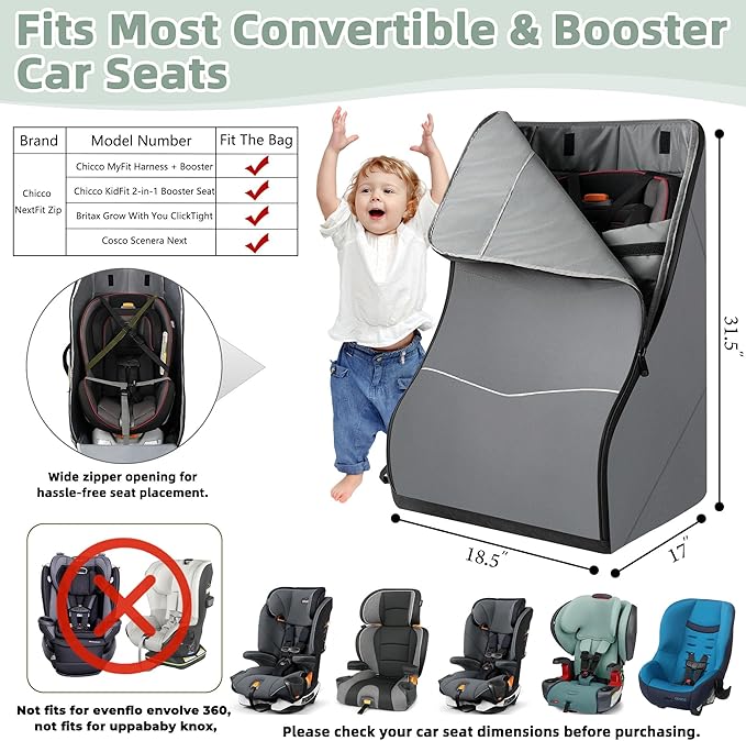 Car Seat Travel Bag for Airplane – Padded Carseat Backpack Carrier for Airport Travel – Fits Convertible & Booster Seats – Waterproof, Durable, Airline Approved – for Parents on the Go