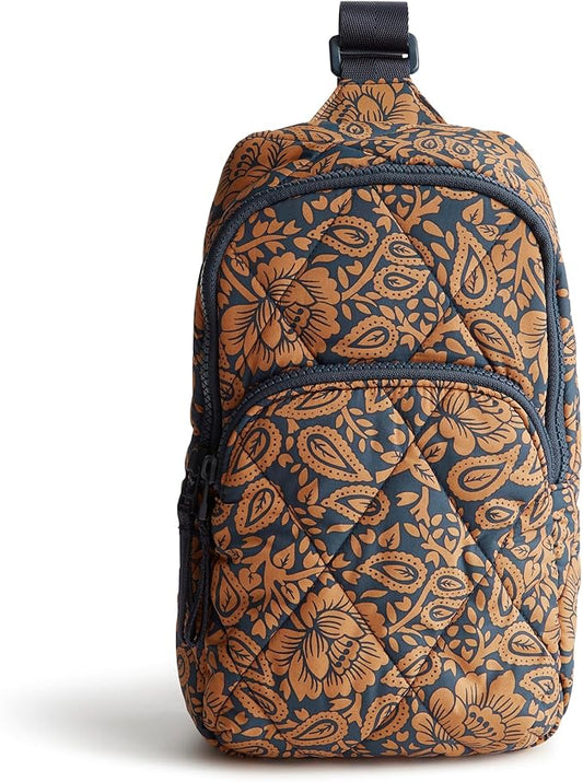 Vera Bradley Women's Lorman Sling Backpack-Featherweight Bag, Lotus Montage Roasted Pecan, One Size
