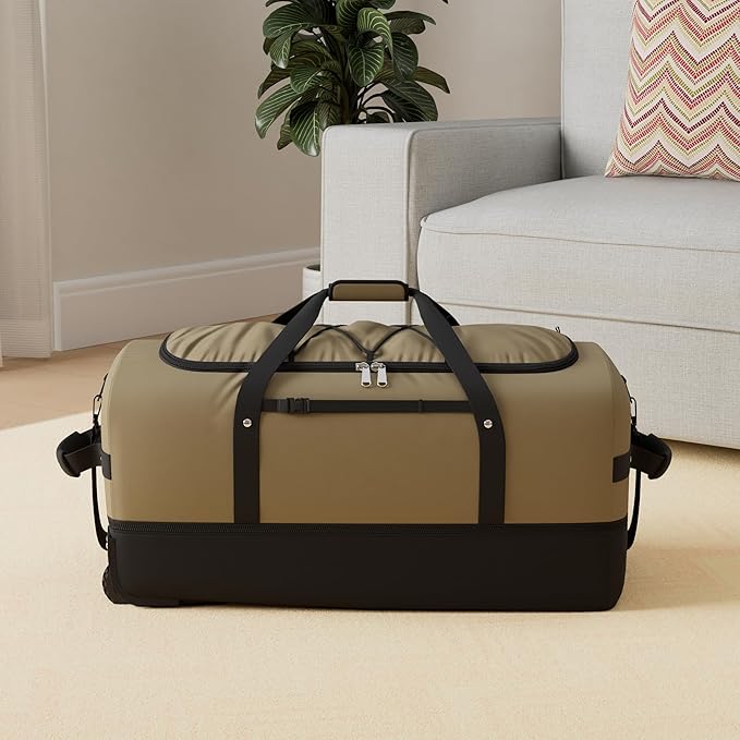 CONTAIL 32”110L Expandable 140L Rolling Duffle Bag with 2 Inline Wheels,Convertible Weekend Travel Bag with Bungee-Cord System,Army Green