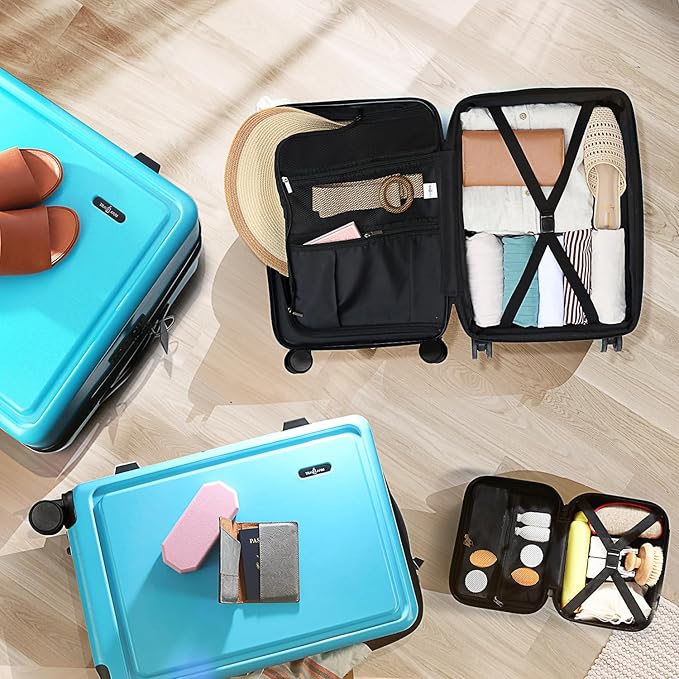 Hard Shell Luggage Sets with Spinner Wheels 4 Piece, Expandable Large Suitcases with TSA Lock, Travel Large Suitcase Set, Teal Luggage Set