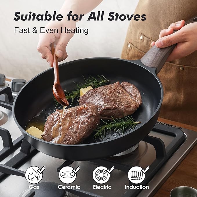 SENSARTE Nonstick Frying Pan Skillet 8Inch Non Stick Egg Pan Omelette Pans, Healthy Kitchen Cooking Chef's Pan, Free of Intentionally Added PFOA/PFOS, Induction Compatible, Black