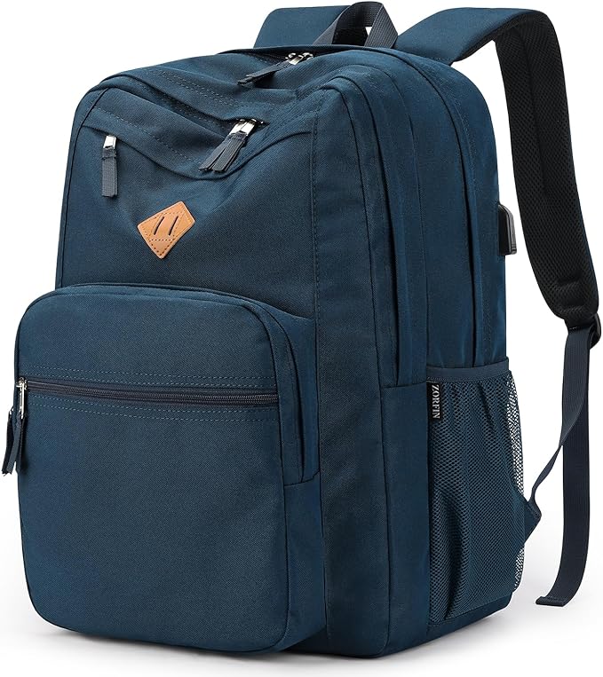 ZORFIN 36L Backpack for College, and Travel: Water Resistant Bookbag - Steel blue