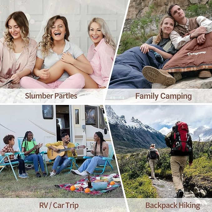 KingCamp Sleeping Bag for Adults, Cold Weather & Warm XL Big and Tall Flannel Sleeping Bags with Compression Sack Portable Waterproof Essentials Gear Accessories for Outdoor Camping