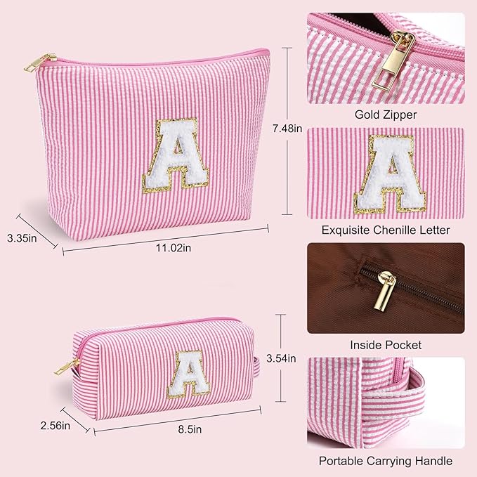 YOOLIFE Makeup Bag for Women, Personalized Initial Cute Makeup Pouch for Girlfriend Bridesmaid Wife | Cosmetic Travel Toiletry Bag for Friend Female Sister | Birthday Gift Idea for Her Mom Pink F