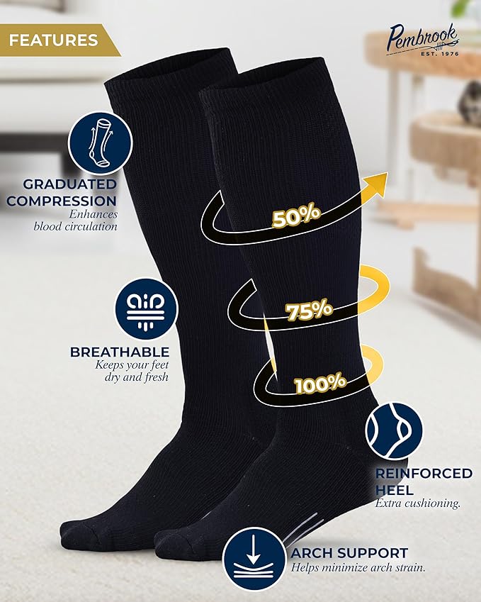 Pembrook Light Compression Socks for Men - 3 Pairs | 8-15 mmhg Compression Dress Socks for Men | Support Socks for Men