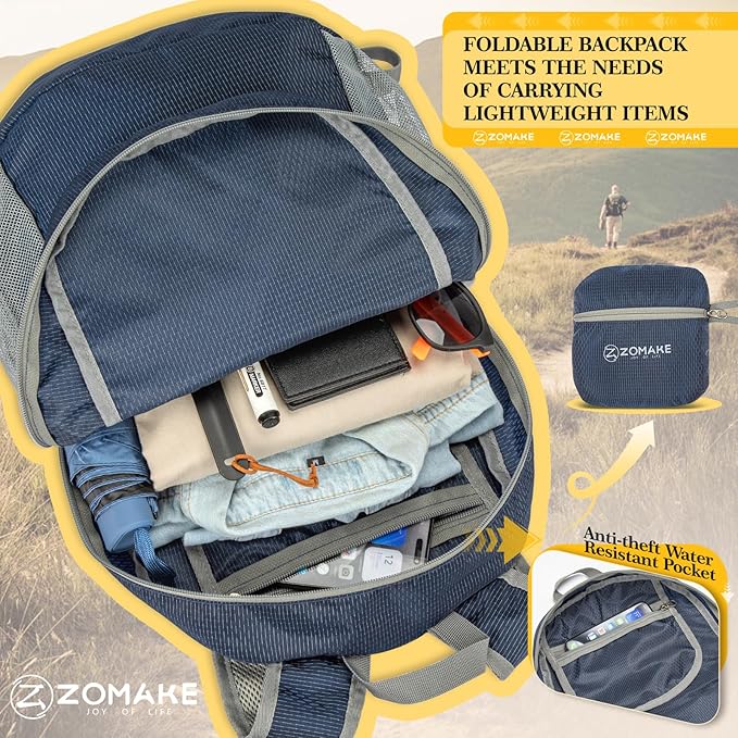 ZOMAKE Ultra Lightweight Hiking Backpack 20L - Packable Small Backpacks Water Resistant Daypack for Women Men(Royal Blue)