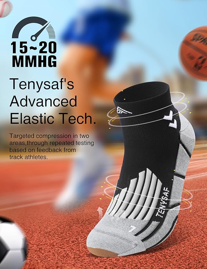 Compression Sport Running Socks: Athletic Socks for Men Women with Cushion,3 Pairs Work Hiking Basketball Ankle Socks