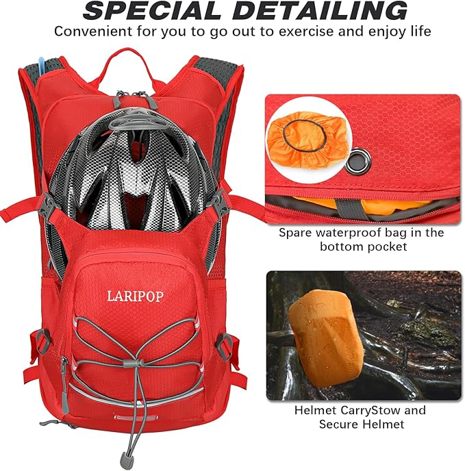 LARIPOP Hydration Backpack, 18L Hiking Backpack with 2L Water Bladder, Lightweight Water Pack for Cycling, Hiking, Biking