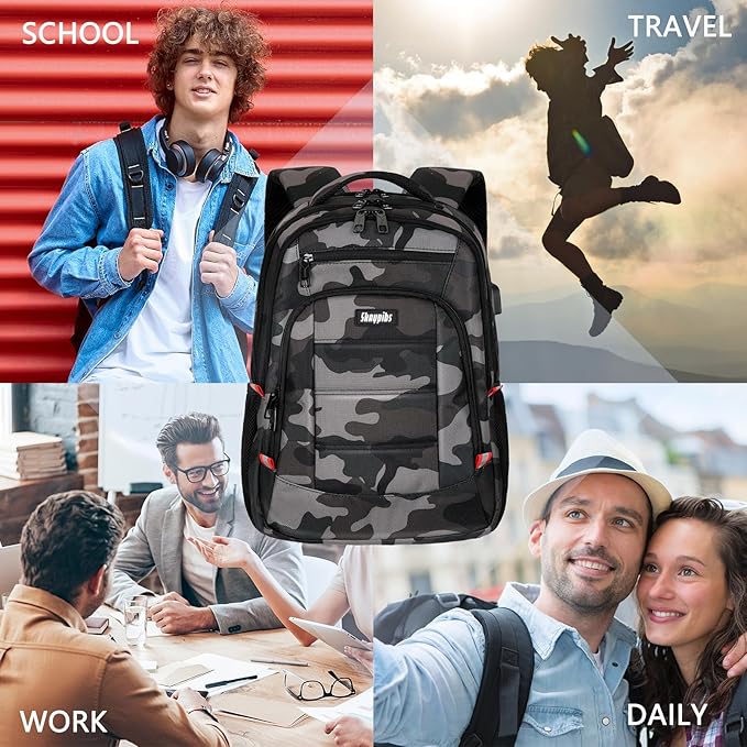 Backpack for Men Women, School Backpack with USB Charging Port, Anti Theft Carry On Flight Approved Business Work Travel 15.6 Inch Computer Laptop Backpack, BookBag for teen, Camo