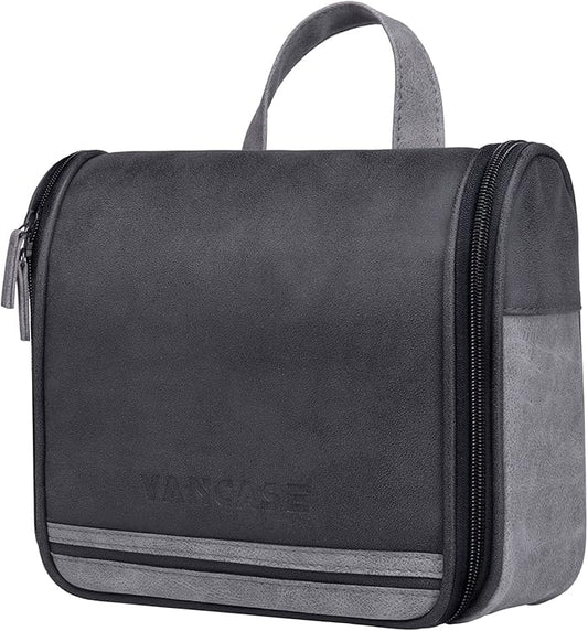 Hanging Toiletry Bag for Men VANCASE Vintage Leather Shaving Dopp Kit Medium Waterproof Travel Bathroom Bags Portable Shower Organizer
