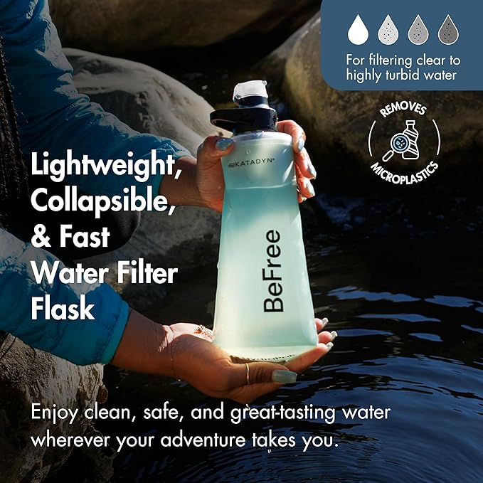 Katadyn BeFree 1.0L Ultralight Collapsible Water Filter Bottle for Hiking, Camping, Backpacking
