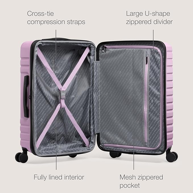 U.S. Traveler Boren Polycarbonate Hardside Rugged Travel Suitcase Luggage with 8 Spinner Wheels, Aluminum Handle, Lavender, 3-Piece Set, USB Port in Carry-On