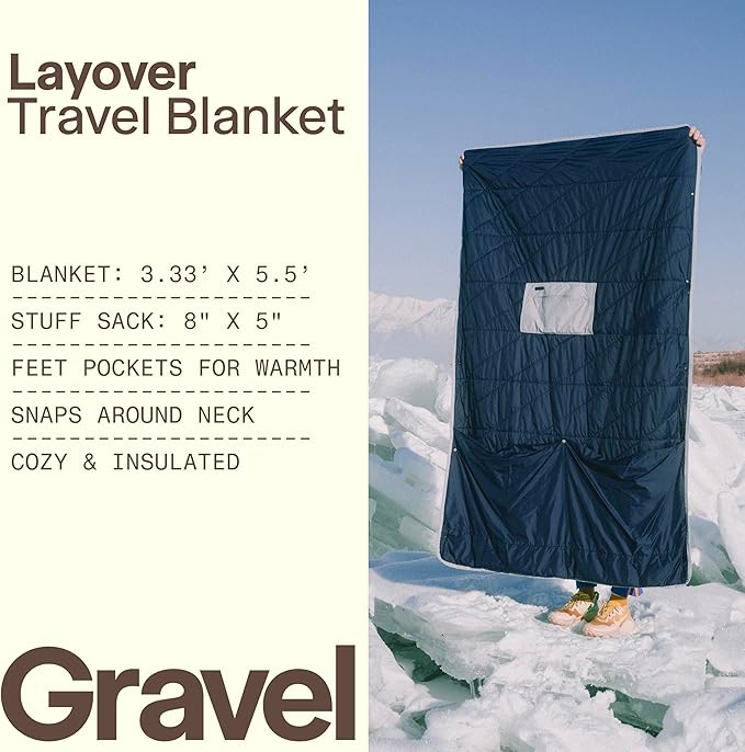 Gravel Layover Travel Blanket – Ultra-Light, Compact Down Alternative for Camping and Travel (Blue)