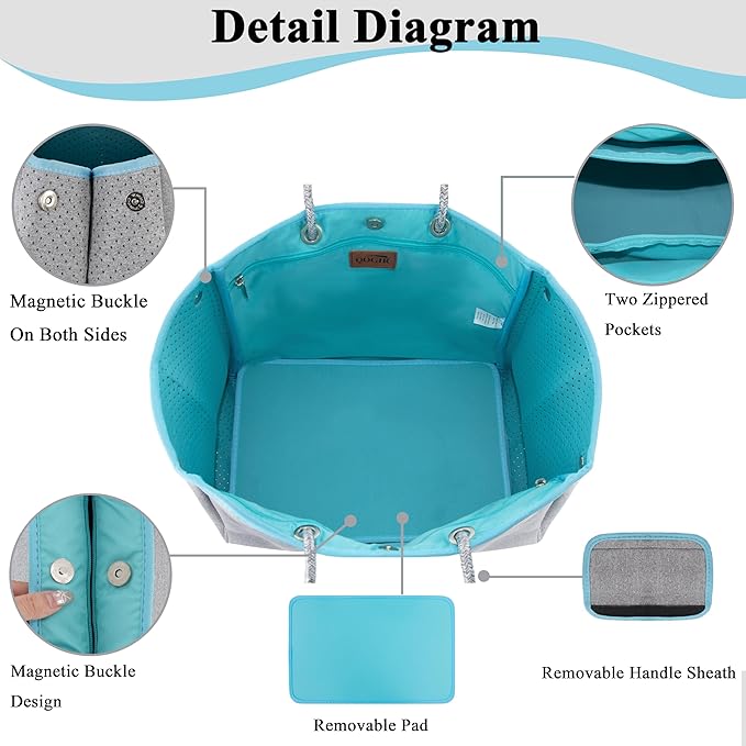 QOGiR Neoprene Multipurpose Beach Bag Tote with Inner Zipper Pocket … … … …