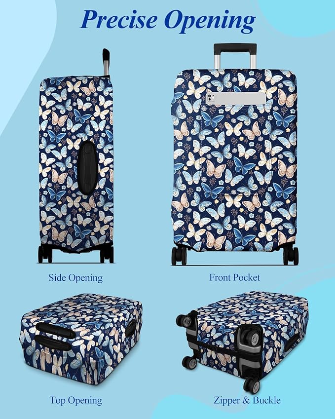Slohif Luggage Cover for Suitcase Tsa Approved Protector - Luggage Sleeve Large Suit Case Cover Travel Stretch Baggage Case Protective Washable Fit 31-32 Inch Blue Butterfly XL
