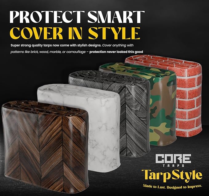 Core Tarps Extreme Heavy Duty 20 Mil Tarp Cover, Waterproof, UV Resistant, Rip and Tear Proof, Poly Tarpaulin with Reinforced Edges for Roof, Camping, Patio, Pool, Boat (Camouflage/Green 50′ X 70′)