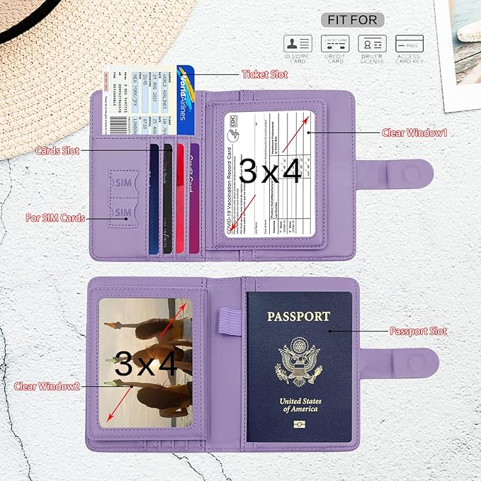 Melsbrinna Rfid Passport Holder for Travel women/Men, Cute Passport Wallet Rfid Blocking Card Slots, Rfid Passport Cover/CaseTravel Wallet, Passport Book Holder (1, Purple)