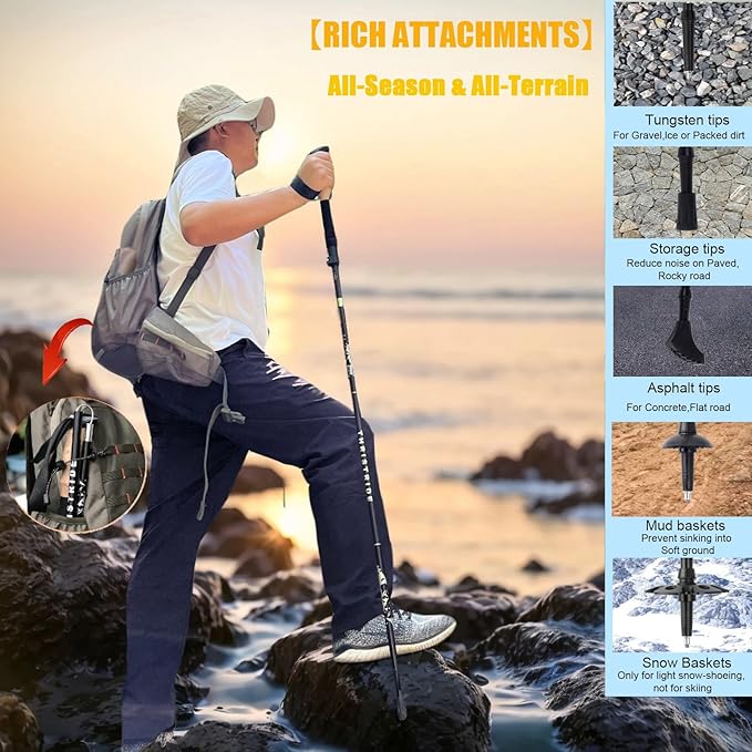 Trekking Poles Aviation Grade Aluminum Alloy-Strong Lightweight Collapsible Walking Sticks for Hiking Poles for Women, Men,Seniors in The 4 Season,All-Terrain,2pc Per Set